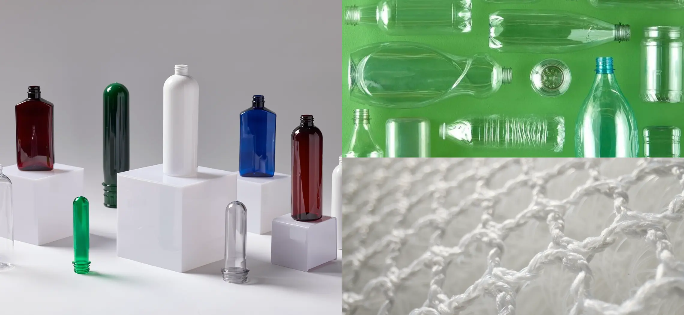 Blue bottle plastic bottles on green towels feature image